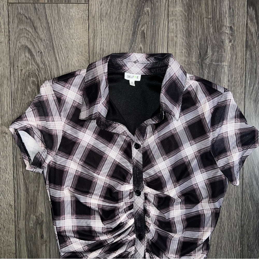 SELFIE Ruched Checkered Dress Size S - Picture 2 of 4